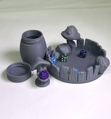 Mushroom Dice Tray and dice jar